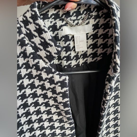 H&M hm Fitted Coat Jacket in Woven Fabric Black White Houndstooth Pattern Size 6 - Picture 8 of 16